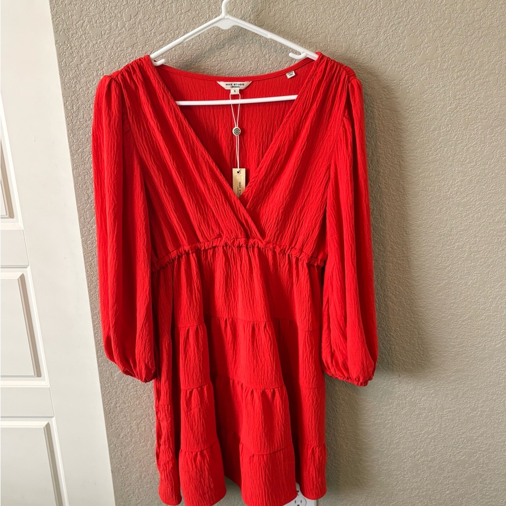 Max Studio Vibrant Red Long Sleeve Dress